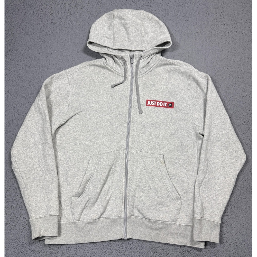 Nike Hoodie Mens Large‎ Gray Full Zip Fleece Just Do It Graphic Logo BV5068-050